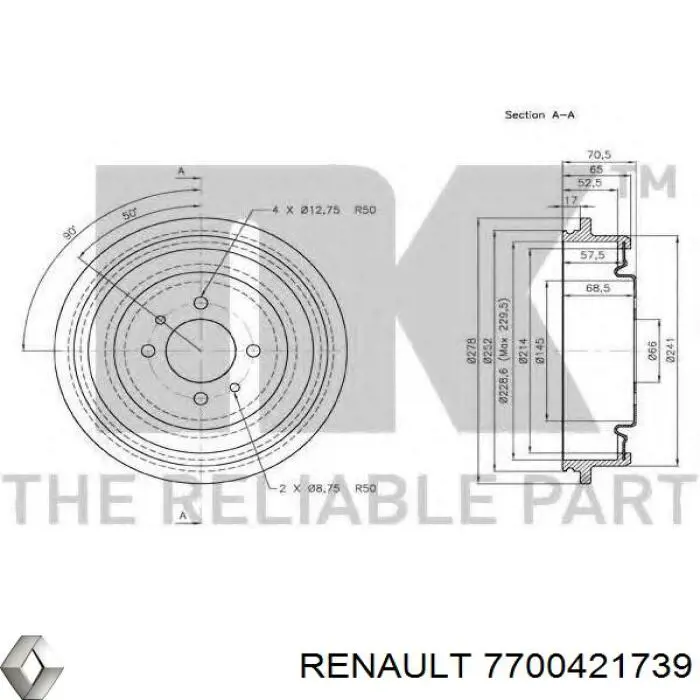 Tambor de freno trasero para Renault Megane (JA0)