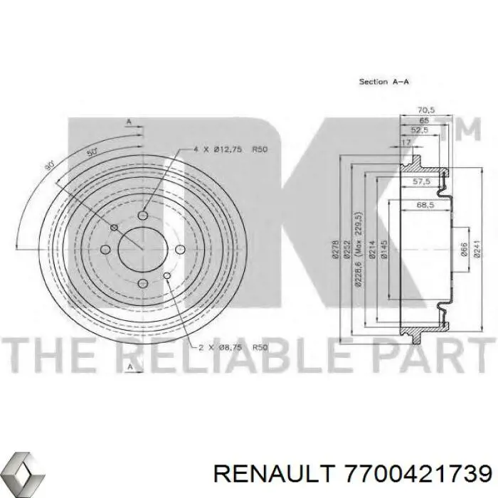 Tambor de freno trasero para Renault Scenic (JA0)