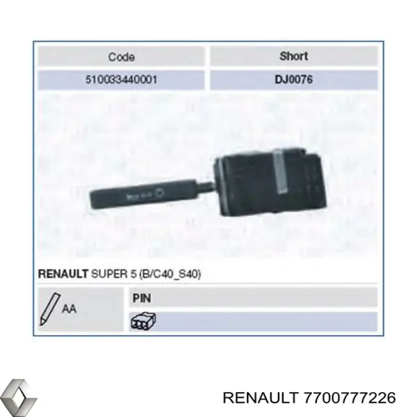 Conmutador izquierdo de la columna de dirección Renault (RVI) 7700777226 precio, desde 40,43 EUR