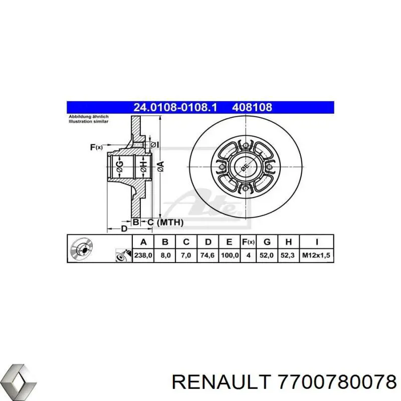 Disco de freno trasero 7700780078 Renault (RVI)