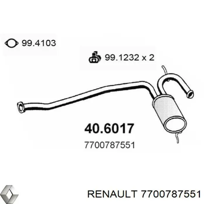 Silenciador del medio para Renault 19 (B53, C53)
