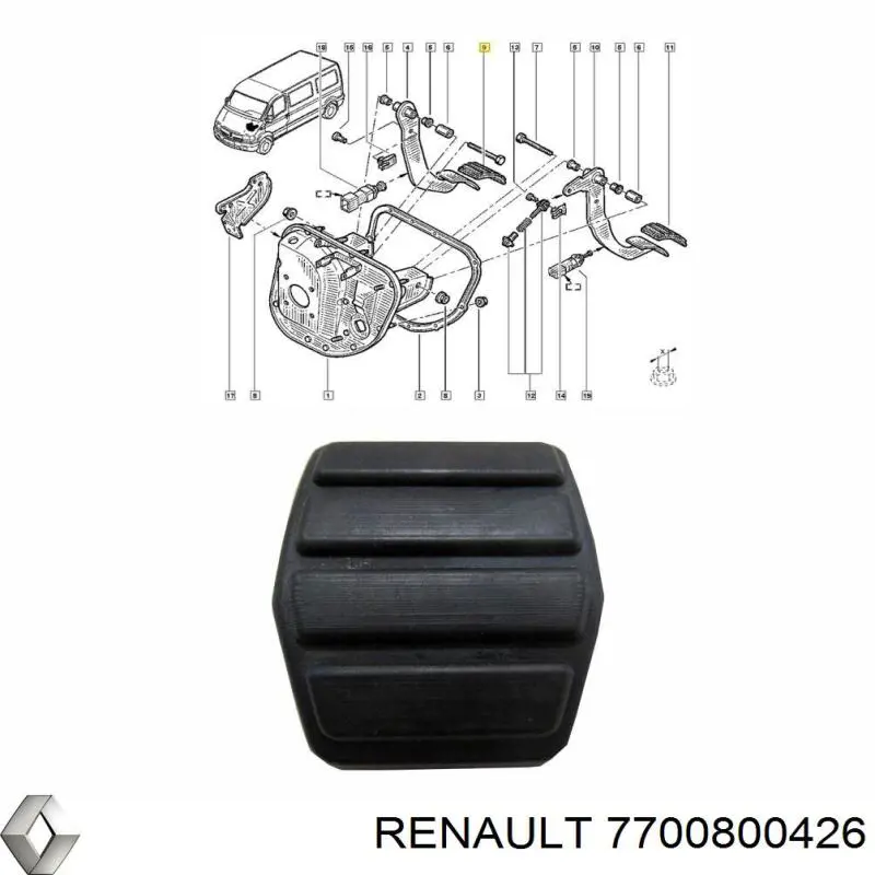 7700800426 Renault (RVI) revestimiento de pedal, pedal de freno