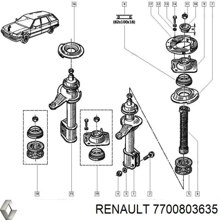 Rodamiento de soporte del amortiguador delantero 7700803635 Renault (RVI)