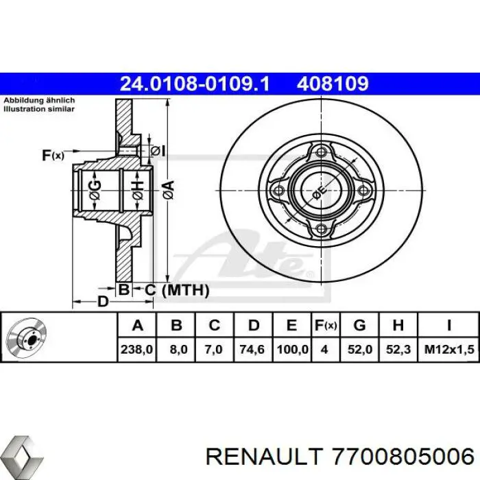 7701208054 Renault (RVI) disco de freno trasero