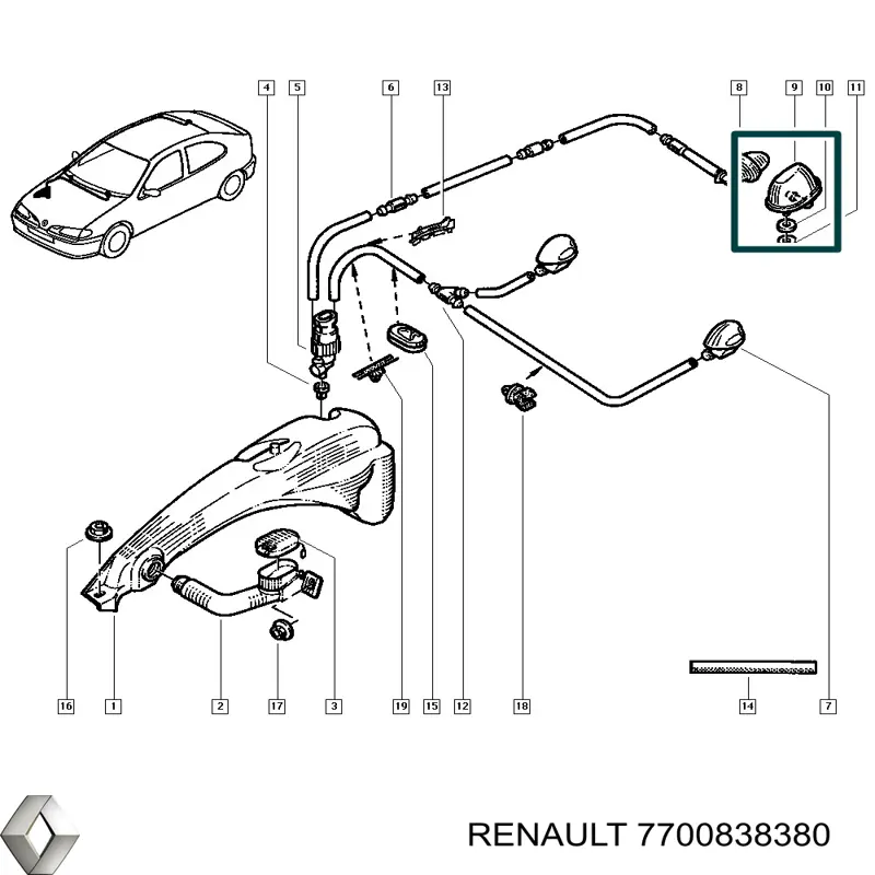 Boquilla del lavaparabrisas trasero Renault (RVI) 7700838380 precio, desde 9,17 EUR