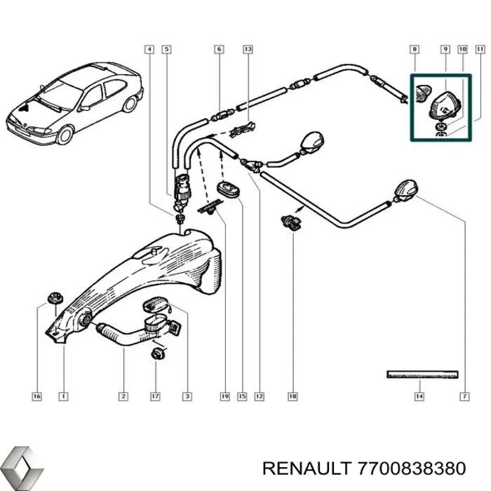 Comprar 7700838380 Renault (RVI) Boquilla del lavaparabrisas trasero