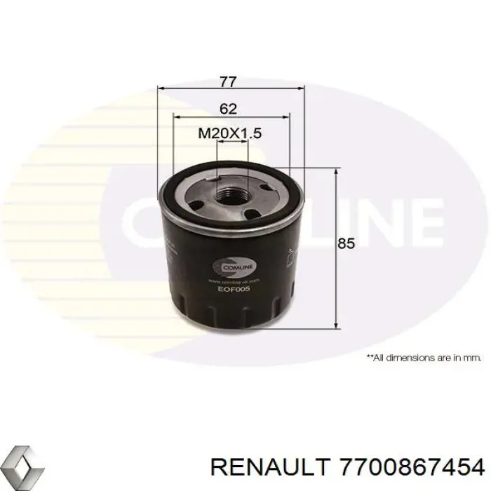 Filtro de aceite Renault (RVI) 7700867454 precio, desde 5,87 EUR