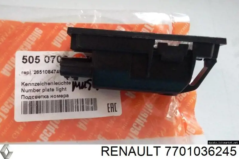 Lampara de matricula Renault (RVI) 7701036245 precio, desde 45,22 EUR