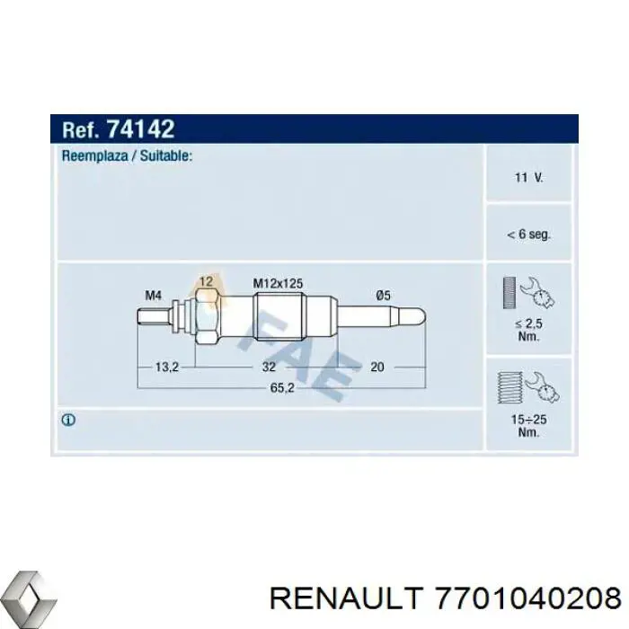 Comprar 7701040208 Renault (RVI) Calentadores diésel