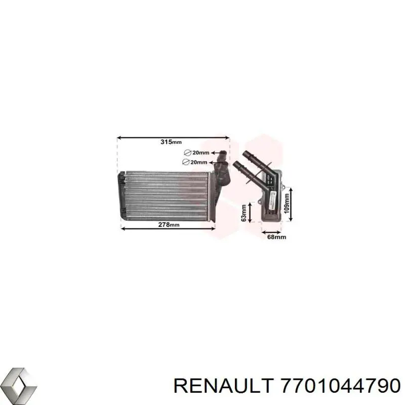 7701044790 Renault (RVI) radiador de calefacción