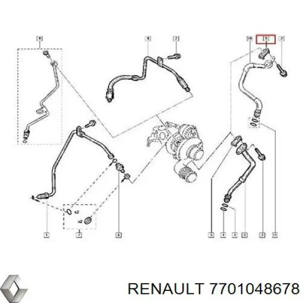 7701048678 Renault (RVI) junta de manguera de drenaje de aceite de turbina