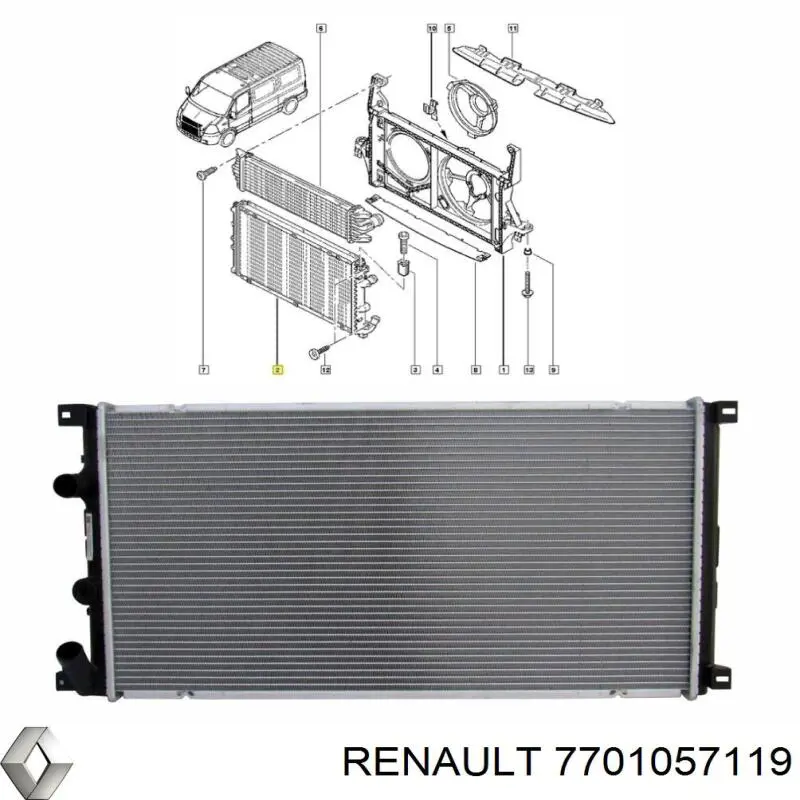 Radiador de água Renault (RVI) 7701057119