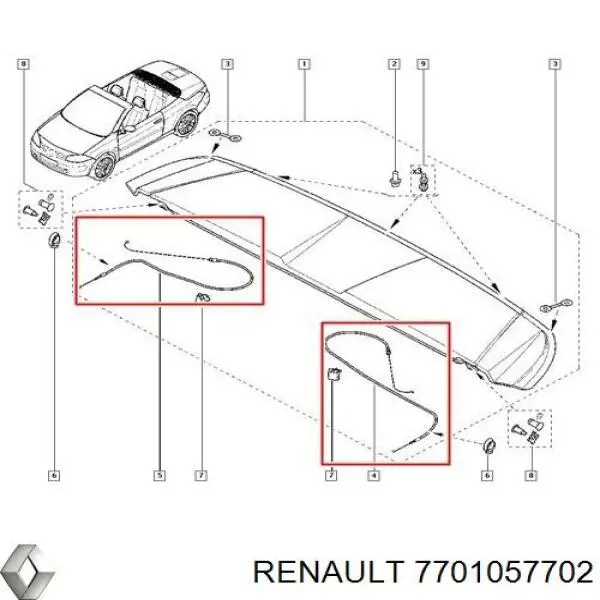 Cable de bloqueo de techo retráctil para Renault Megane (EM0)