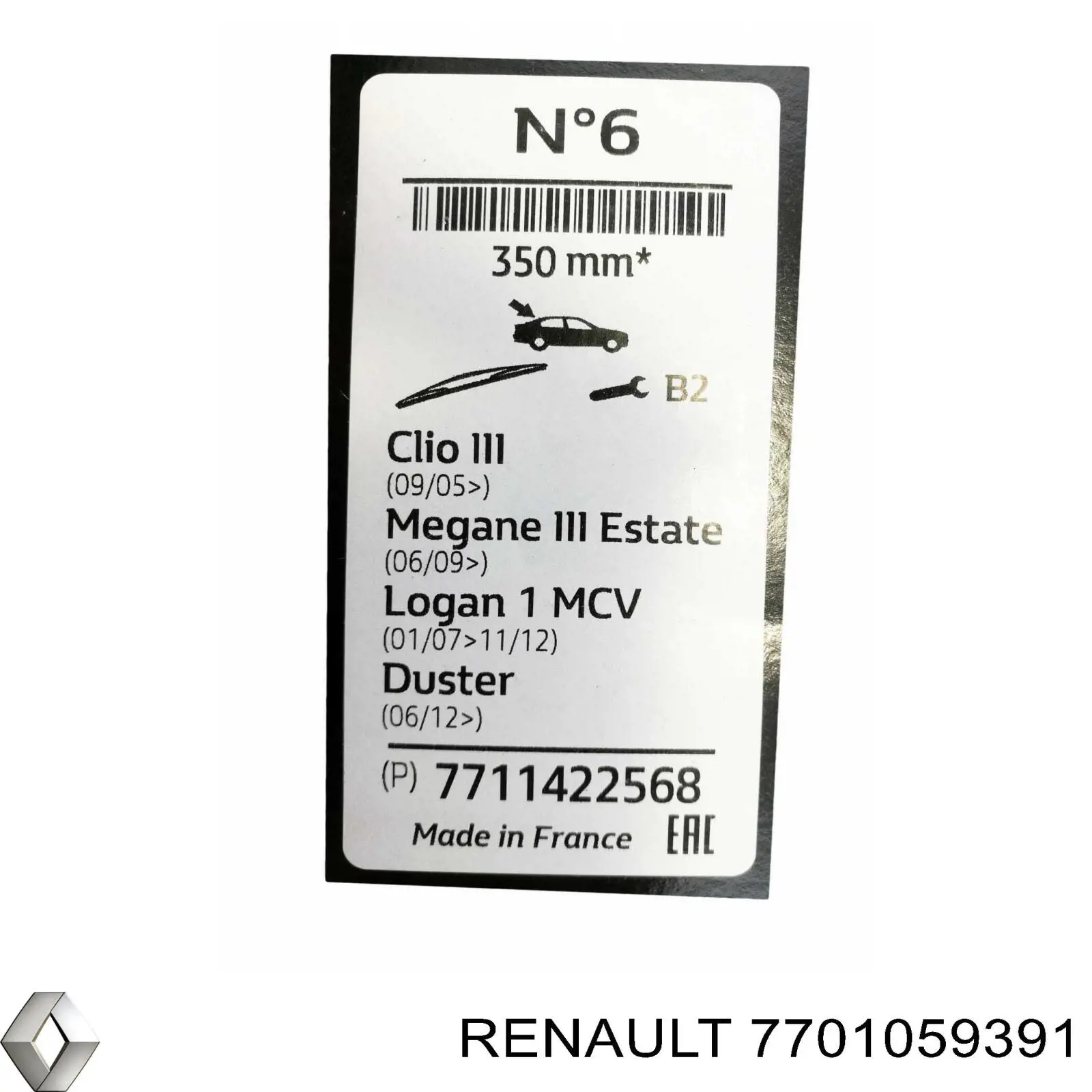 Limpiaparabrisas traseros 7701059391 Renault (RVI)