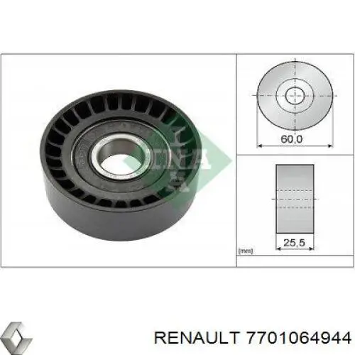 7701064944 Renault (RVI) polea inversión / guía, correa poli v