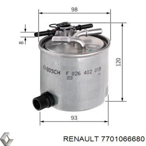 Filtro combustible Renault (RVI) 7701066680 precio, desde 18,87 EUR