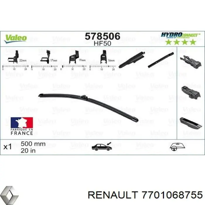 7701068755 Renault (RVI) juego de limpiaparabrisas de luna delantera, 2 piezas