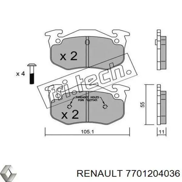 7701204036 Renault (RVI) pastillas de freno traseras
