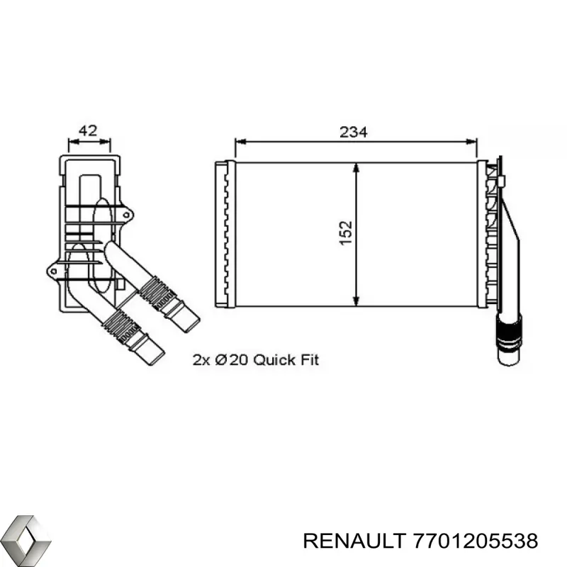 7701205538 Renault (RVI) radiador de calefacción