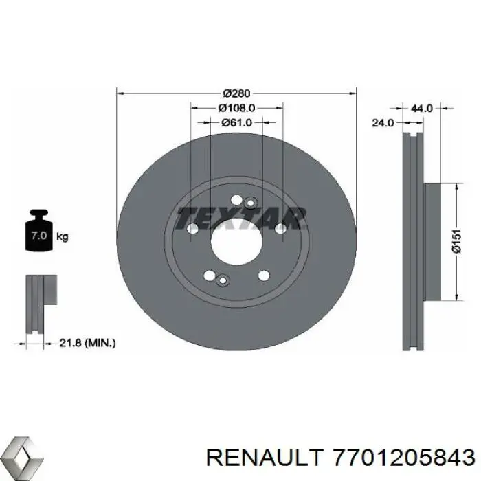 7701205843 Renault (RVI) disco de freno delantero