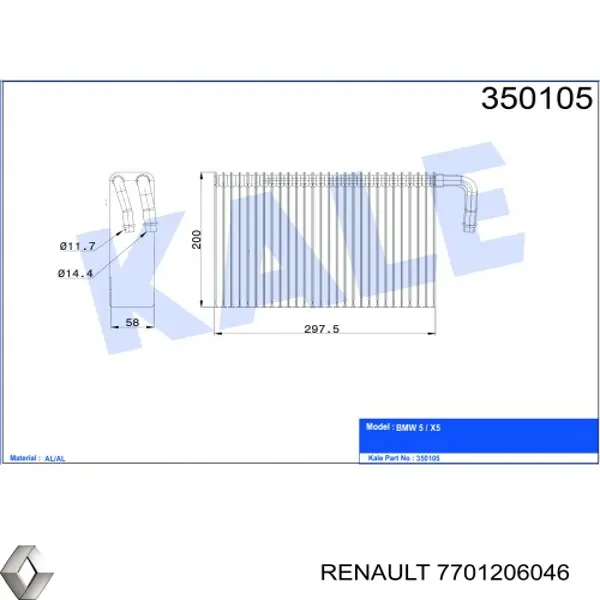 Evaporador de aire acondicionado 7701206046 Renault (RVI)