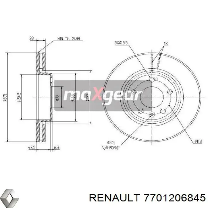 Freno de disco delantero Renault Trafic 2 FL