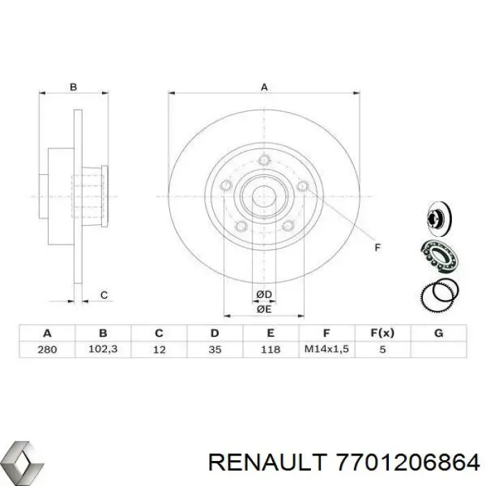 7701206864 Renault (RVI) disco de freno trasero