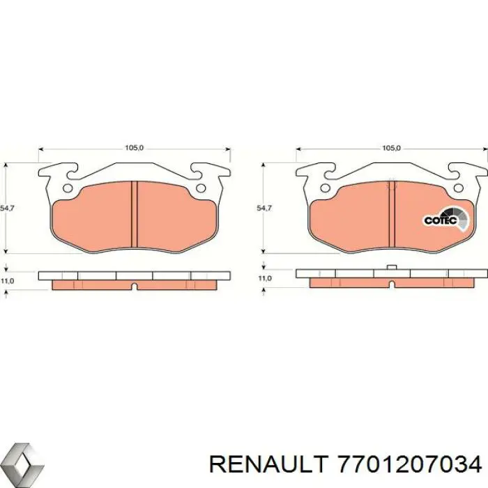 7701207034 Renault (RVI) pastillas de freno traseras