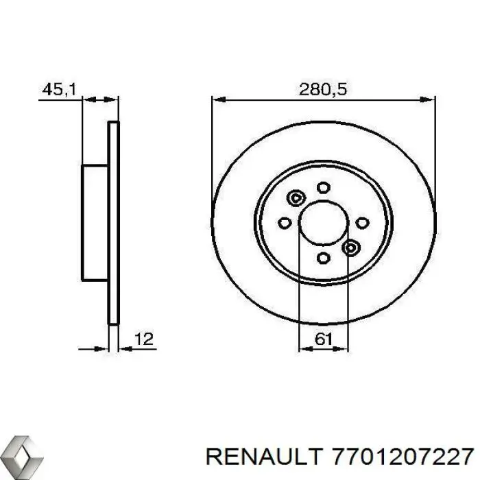 7701207227 Renault (RVI) disco de freno trasero