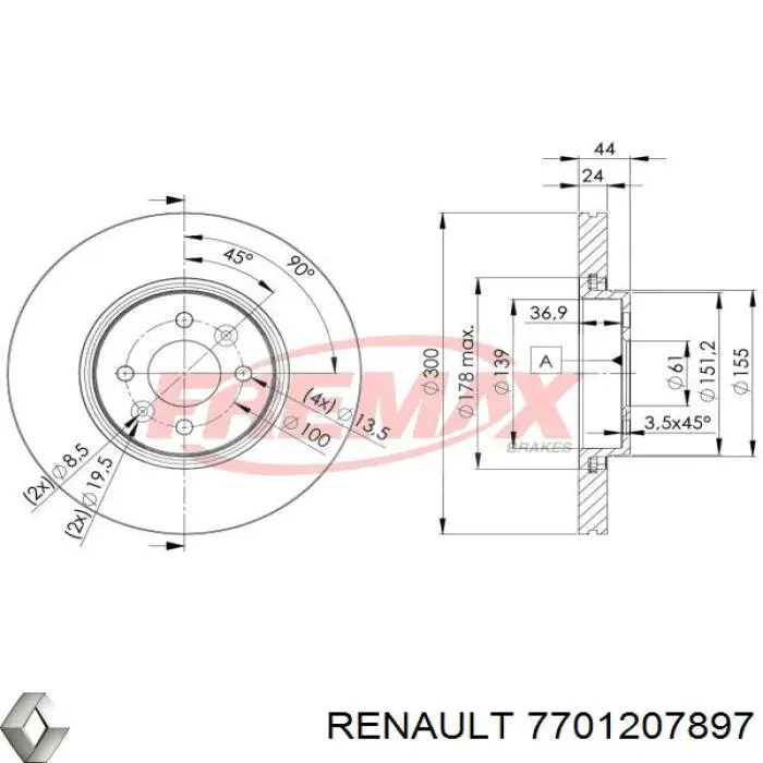 Disco de freno 7701207897 Renault (RVI)