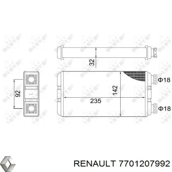 7701207992 Renault (RVI) radiador de calefacción