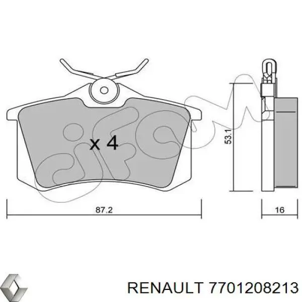 7701208213 Renault (RVI) pastillas de freno traseras