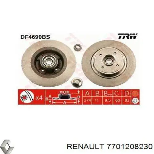 7701208230 Renault (RVI) disco de freno trasero