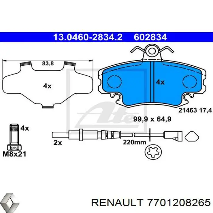 7701208265 Renault (RVI) pastillas de freno delanteras