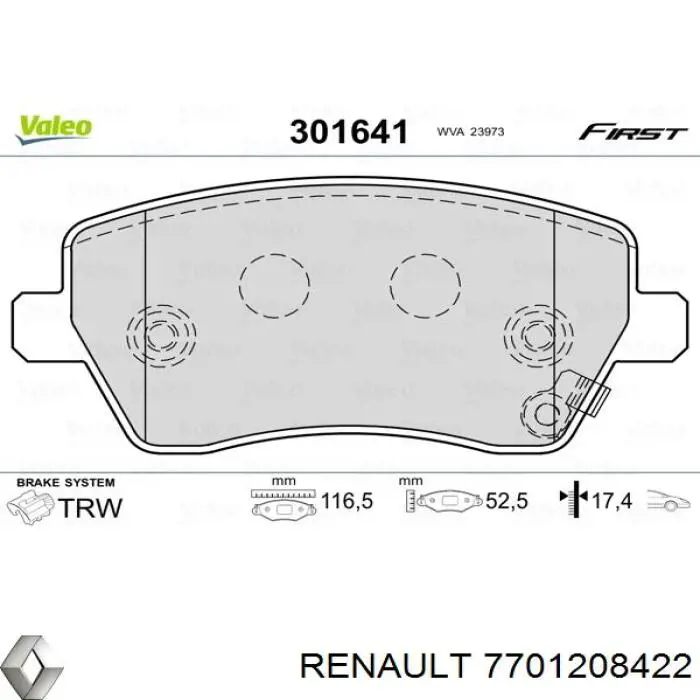 Comprar 7701208422 Renault (RVI) Pastillas delanteras de freno