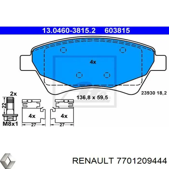 Pastillas freno delanteras Renault (RVI) 7701209444 precio, desde 21,72 EUR