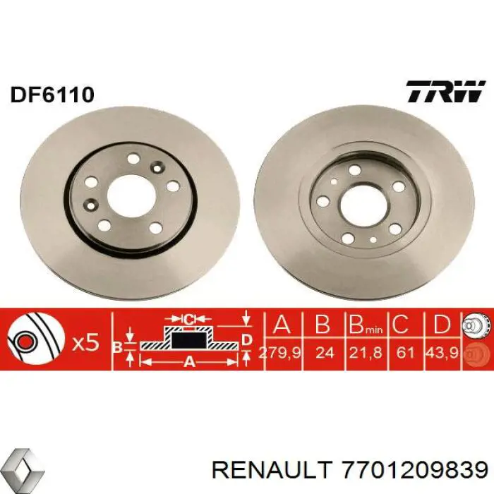 Comprar 7701209839 Renault (RVI) Freno de disco delantero