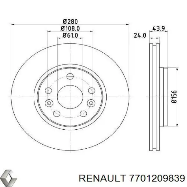 7701209839 Renault (RVI) disco de freno delantero
