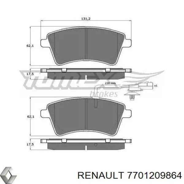 7701209864 Renault (RVI) pastillas de freno delanteras