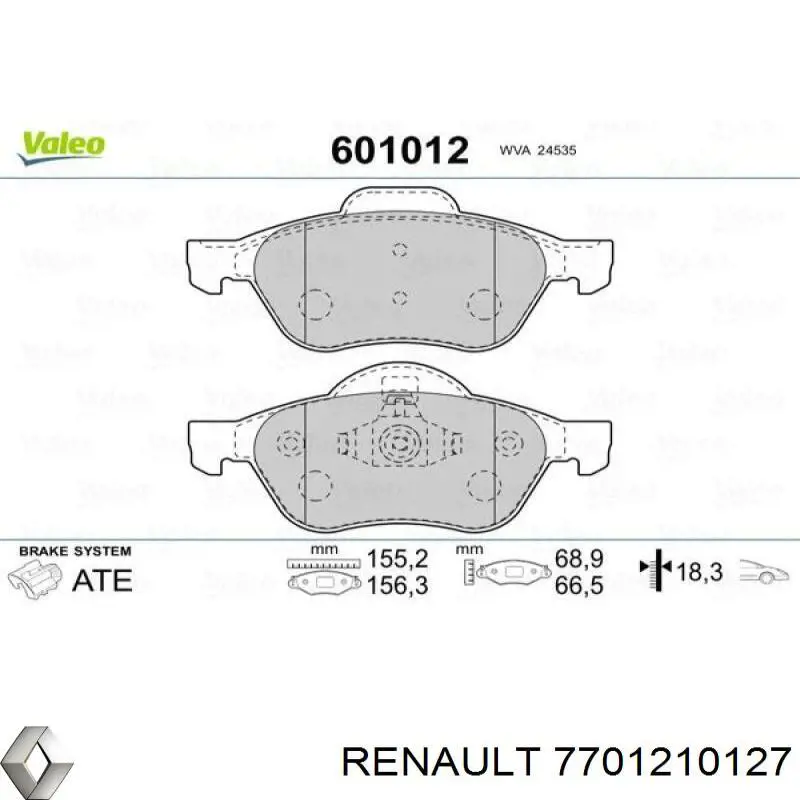 Pastillas de freno 7701210127 Renault (RVI)