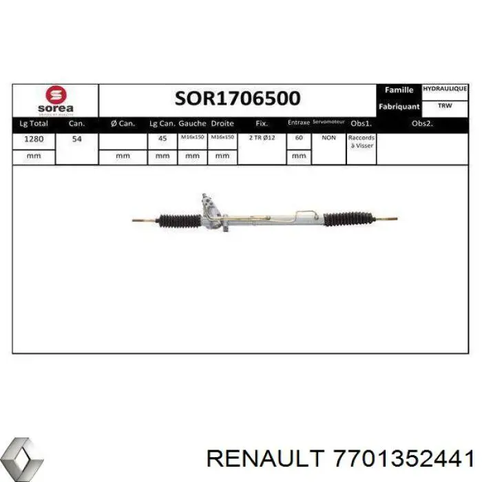 Comprar 7701352441 Renault (RVI) Cremallera