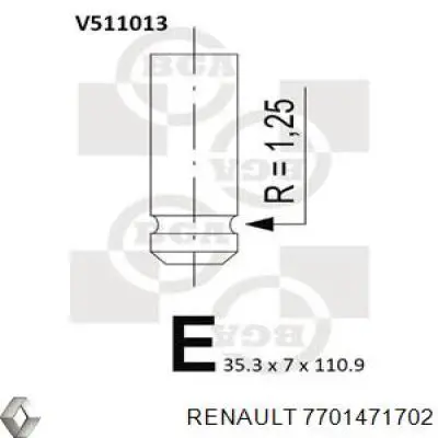 Válvula de admisión Renault (RVI) 7701471702 precio, desde 5,17 EUR