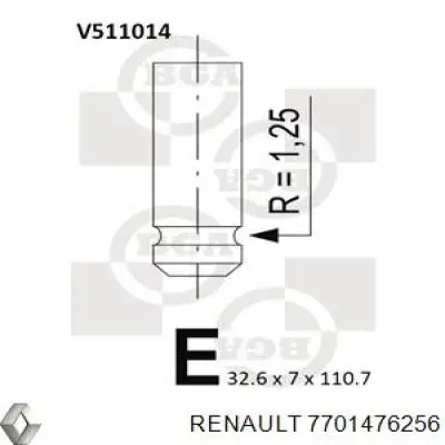 7701476256 Renault (RVI) válvula de escape