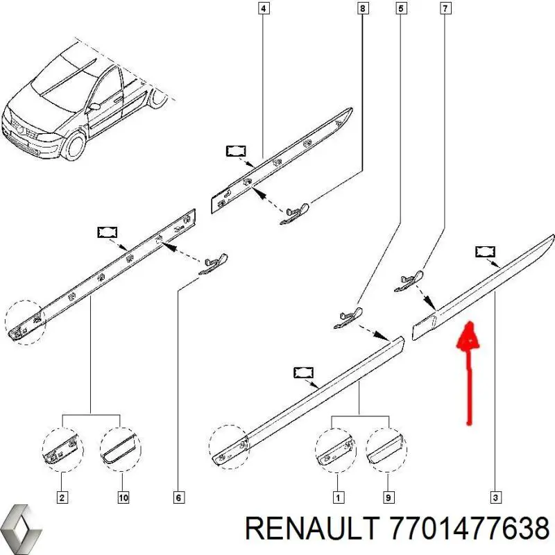 Protector puerta trasera izquierda Renault (RVI) 7701477638 precio, desde 24,29 EUR