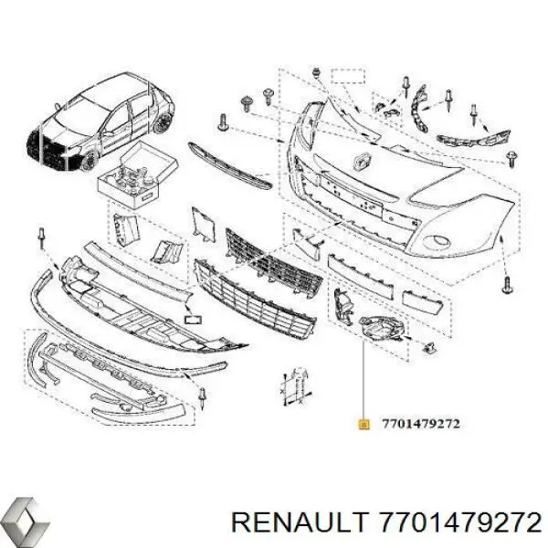 7701479272 Renault (RVI) rejilla de antinieblas, parachoques delantero