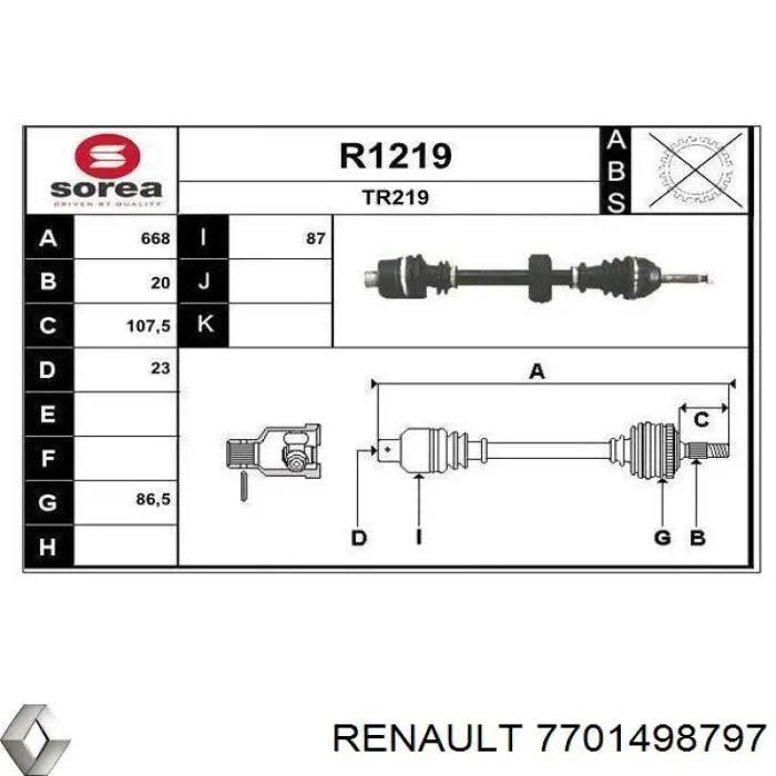 7701498797 Renault (RVI) árbol de transmisión delantero