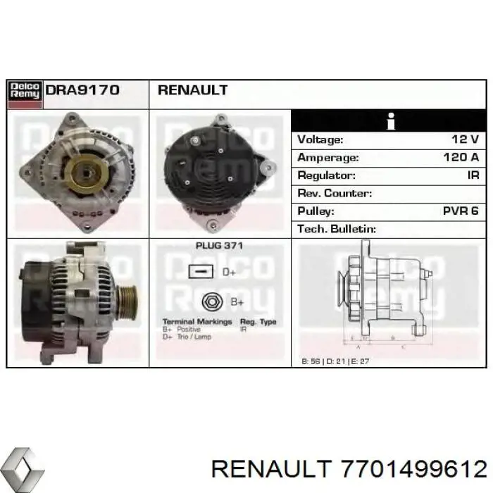 7701499612 Renault (RVI) alternador