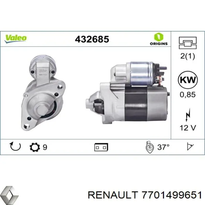Burro de arranque  Renault (RVI) 7701499651 precio, desde 47,64 EUR