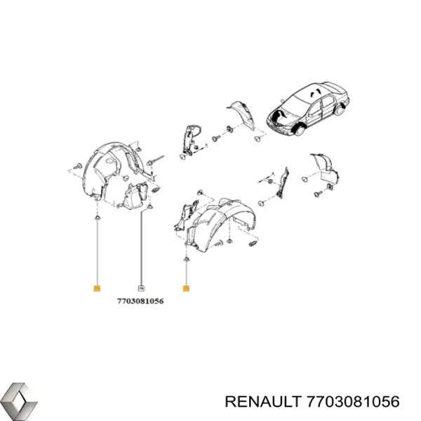 Comprar 7703081056 Renault (RVI) Clip de fijación del guardabarros delantero