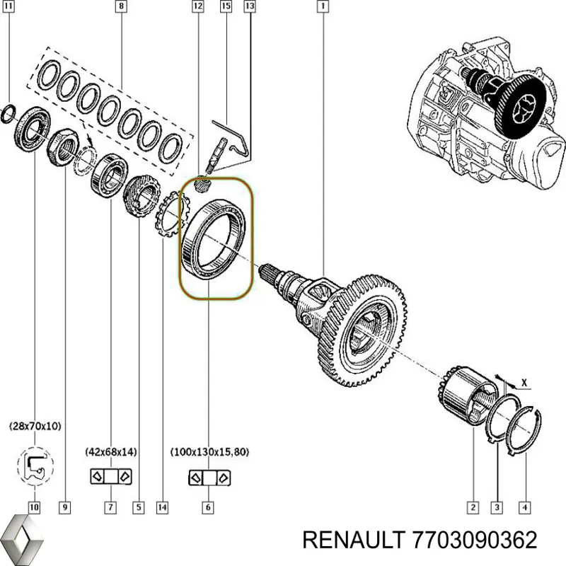 Cojinete de diferencial, eje delantero para Renault Kangoo (KC0)